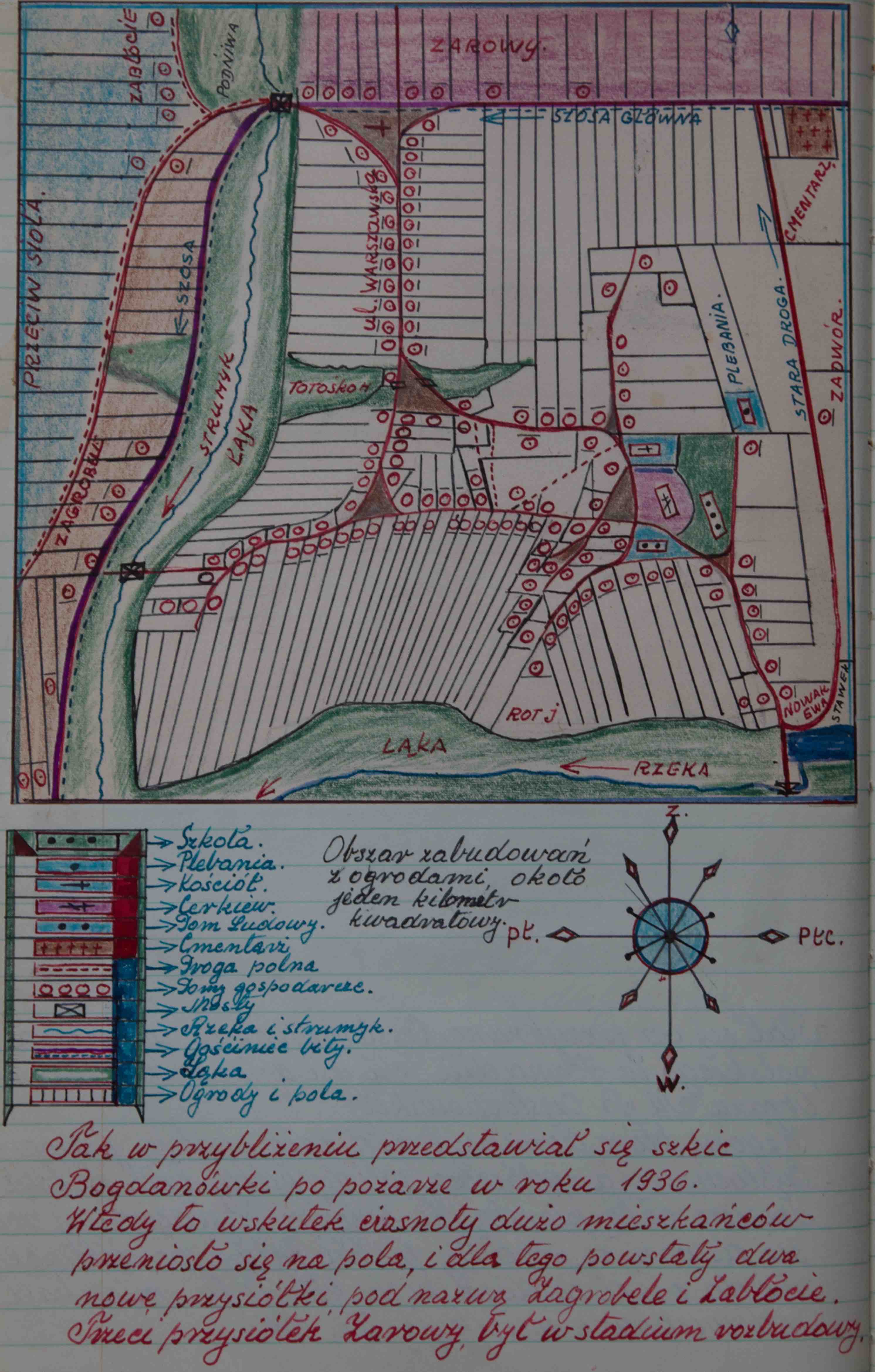 Szkic z pamięci Jana Domańskiego. Bogdanówka z 1936 roku. 